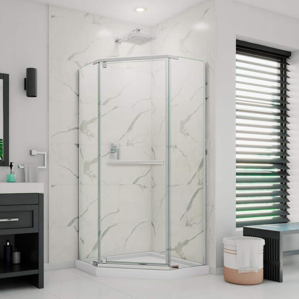 DreamLine Epiphany Shower Surrounds Glue-up Alcove Wall Tiles 15.75in. x 31.5in. In Smooth Marble Glacier (2)