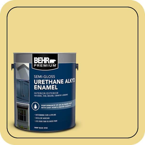 BEHR PREMIUM 1 gal. #P320-4 Pineapple Crush Urethane Alkyd Semi-Gloss Enamel Interior/Exterior Paint (2)