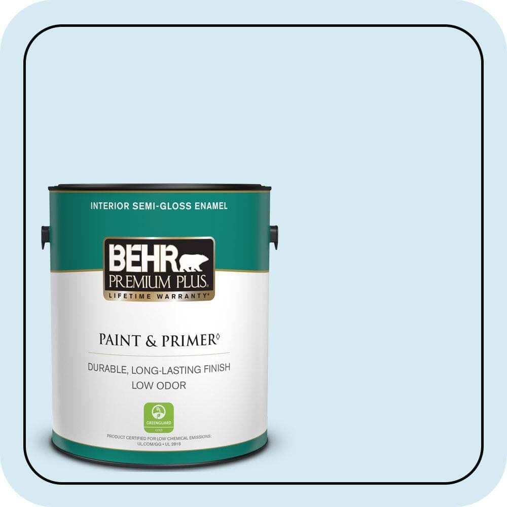 BEHR PREMIUM PLUS 1 gal. #P500-1 Spacious Skies Semi-Gloss Enamel Low Odor Interior Paint & Primer