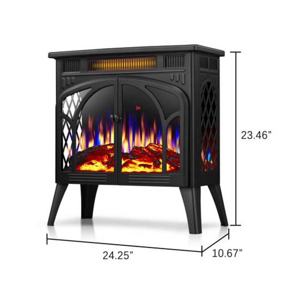 Bestier 24. 25in Freestanding Electric Fireplace Heater in Black with Remote Control, Overheating Safe Design (2)