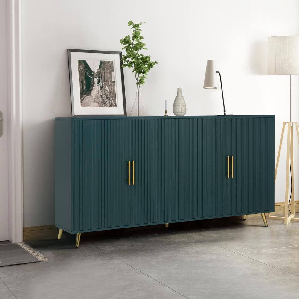 Unbranded 60 in. W x 15.5 in. D x 32.5 in. H Green Linen Cabinet TV Stand With Adjustable Shelves for Living Room (2)