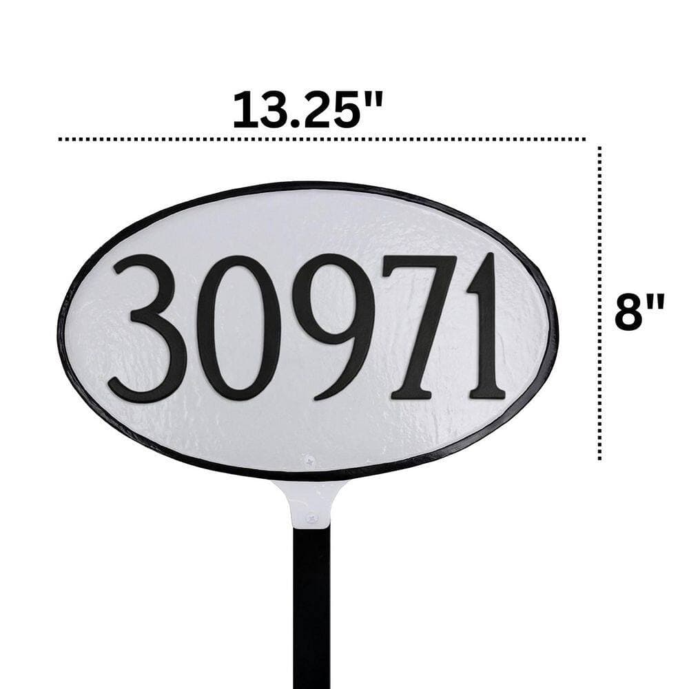 Montague Metal Products Classic Oval Standard Address Sign Plaque with Lawn Stake - Black/White (3)