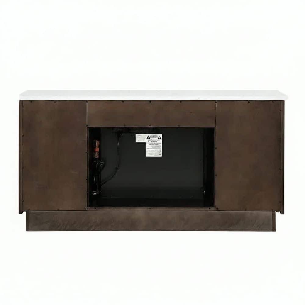 Acme Furniture Kai 63 in. Freestanding Electric Fireplace in Engineered Marble and Rustic Espresso (3)
