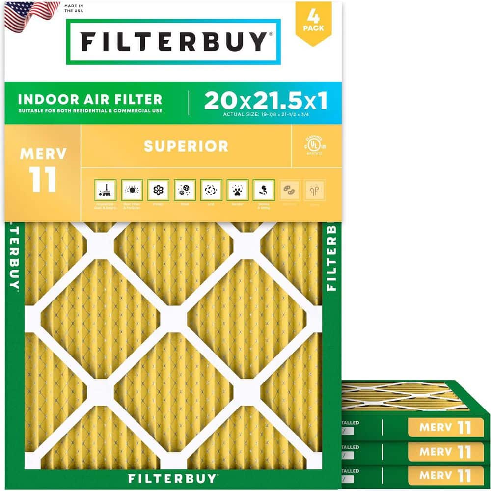 Filterbuy 20 in. x 21.5 in. x 1 in. MERV 11 (FPR 7) Allergen Defense Pleated HVAC AC Furnace Air Filters Replacement (4-Pack) (1)