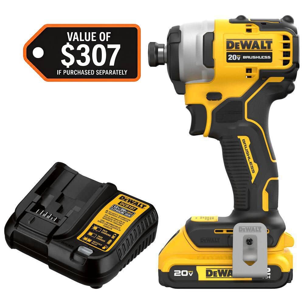 DEWALT Atomic 20V Max Lithium-Ion Brushless Cordless Compact 1/4 in. Impact Driver Kit with 2.0Ah Battery and Charger
