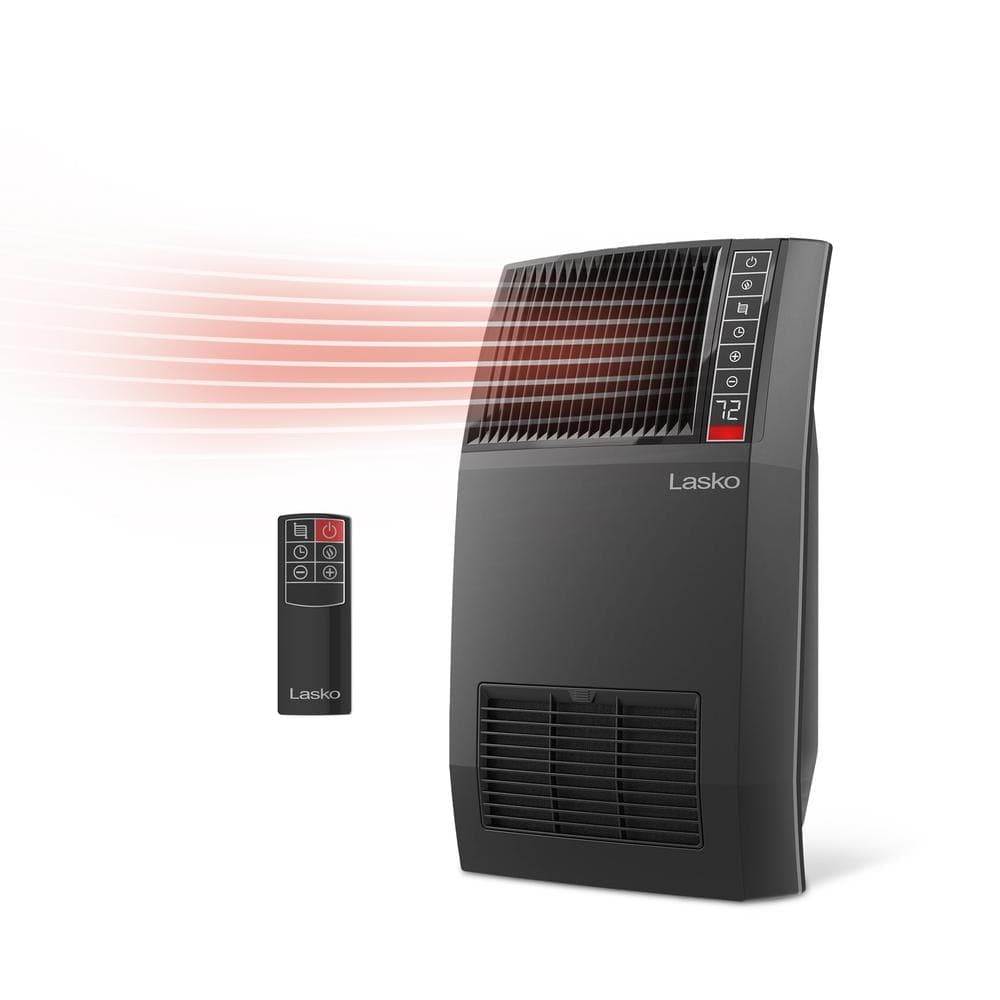 Lasko 1500-Watt 20 in. Black Electric Console Ceramic Space Heater with Tip-Over Switch, Adjustable Louvers, Timer, Remote