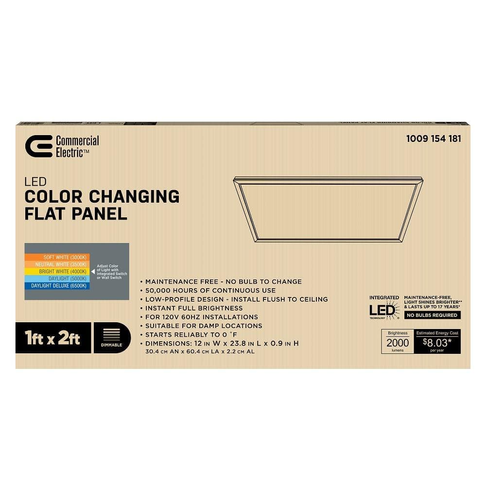 Commercial Electric 1-Pack 1 ft. x 2 ft. 2000 Lumens Dimmable Integrated LED Flat Panel Ceiling Flush Mount Fixture with Selectable 5CCT (4)
