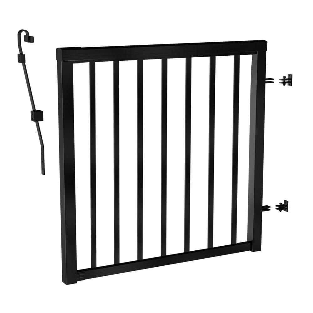 PEAK Aluminum Railing 42 in. H x 40 in. W Matte Black Narrow Picket Gate Aluminum Deck Railing for 42 in. High System