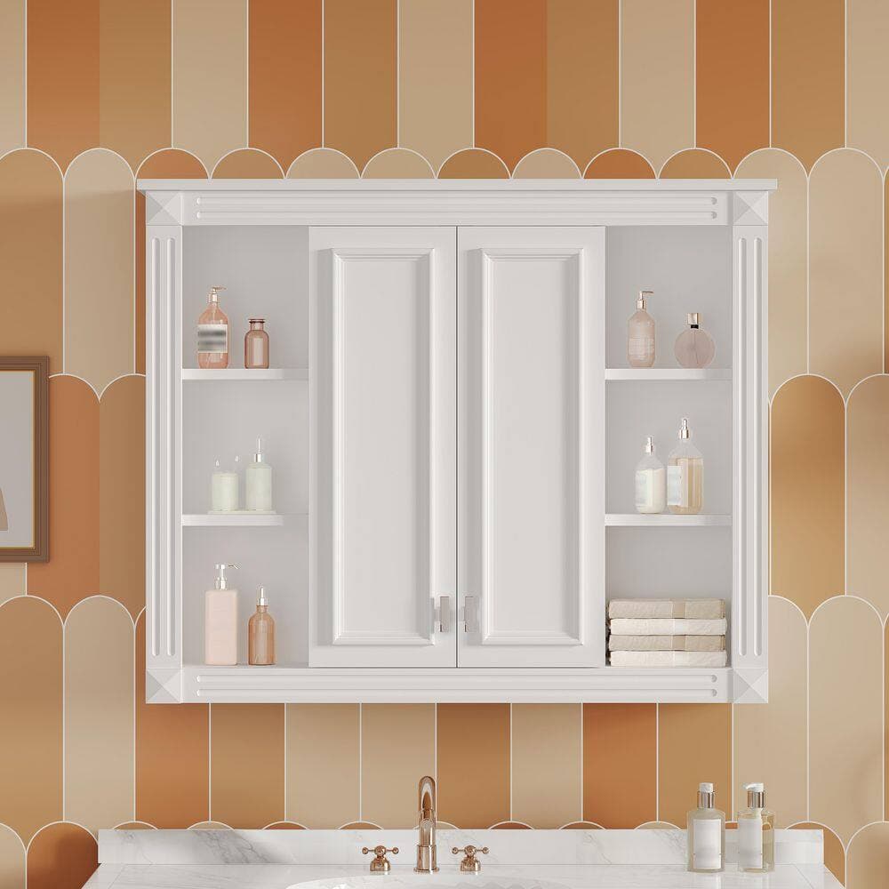 Boosicavelly 35 in. W x 7 in. D x 29 in. H White Linen Cabinet with Adjustable Shelve (2)