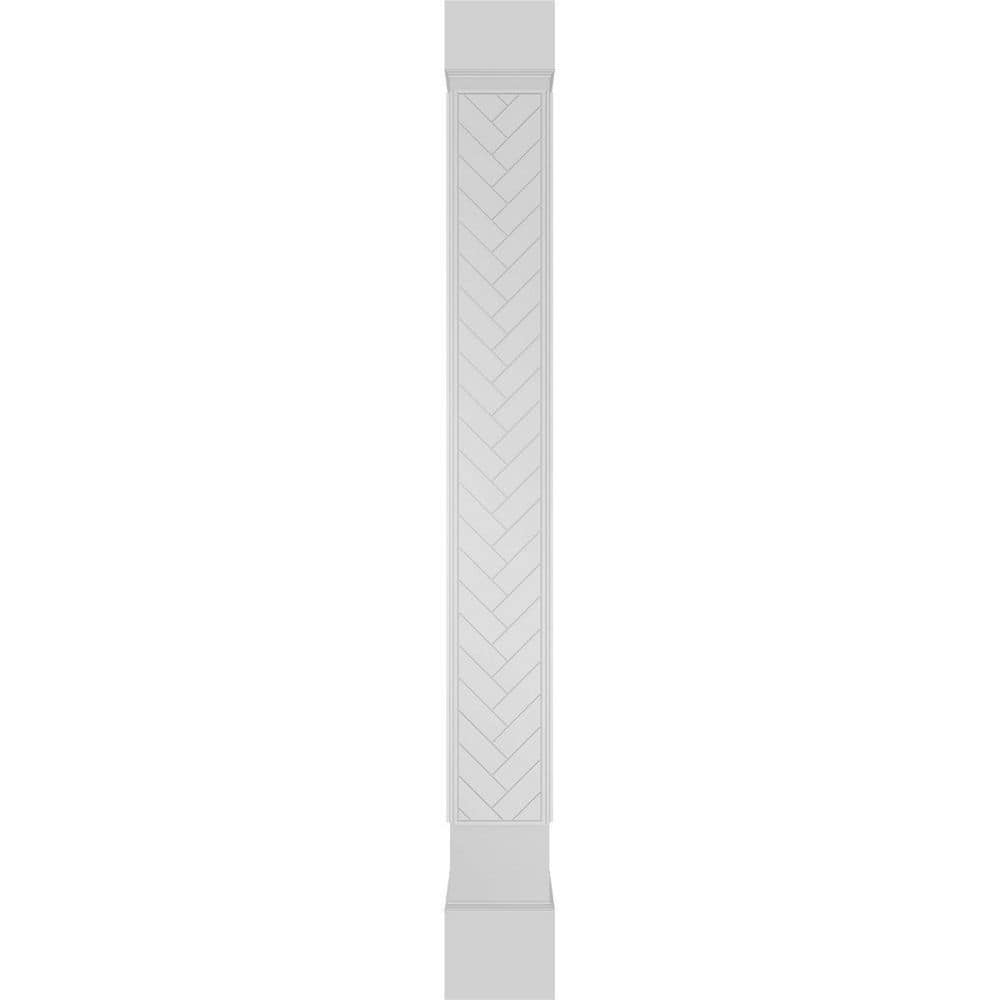 Ekena Millwork 11-5/8 in. x 9 ft. Premium Square Non-Tapered Herringbone Modern Fretwork PVC Column Wrap Kit w/Standard Capital & Base (2)