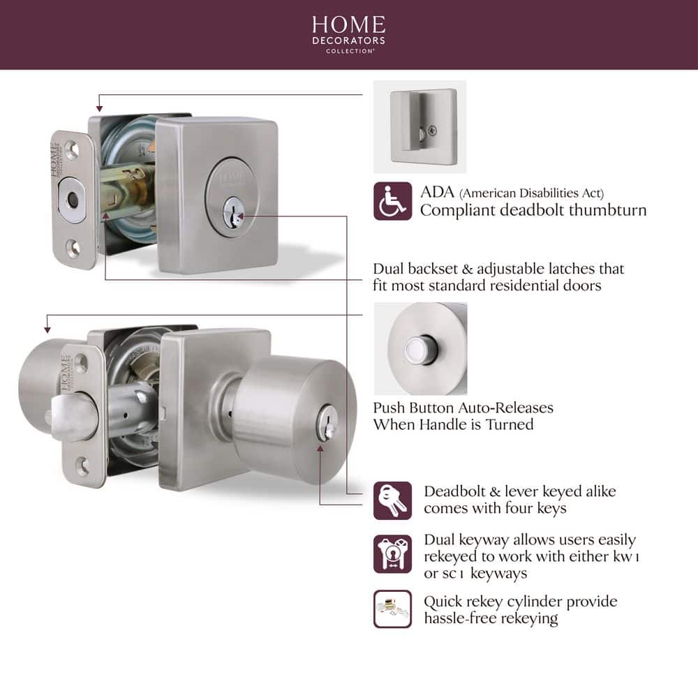 Home Decorators Collection Ridgeway Single Cylinder Door Knob Combo Pack with Square Rose (2)