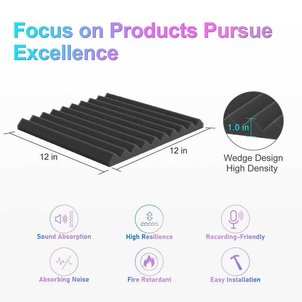 Laybus 12-Pack 1 in. x 12 in. x 12 in. Acoustic Foam Panels for Studio, Office, Home, High Desnsity Studio Soundproofing Wedges (3)