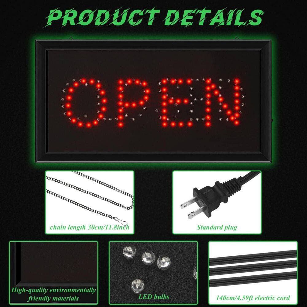 Afoxsos LED Open Closed Sign Neon Light Stainless Steel Chain Display for Bar Restaurant Hotel Coffee Shop ATM Party (2)