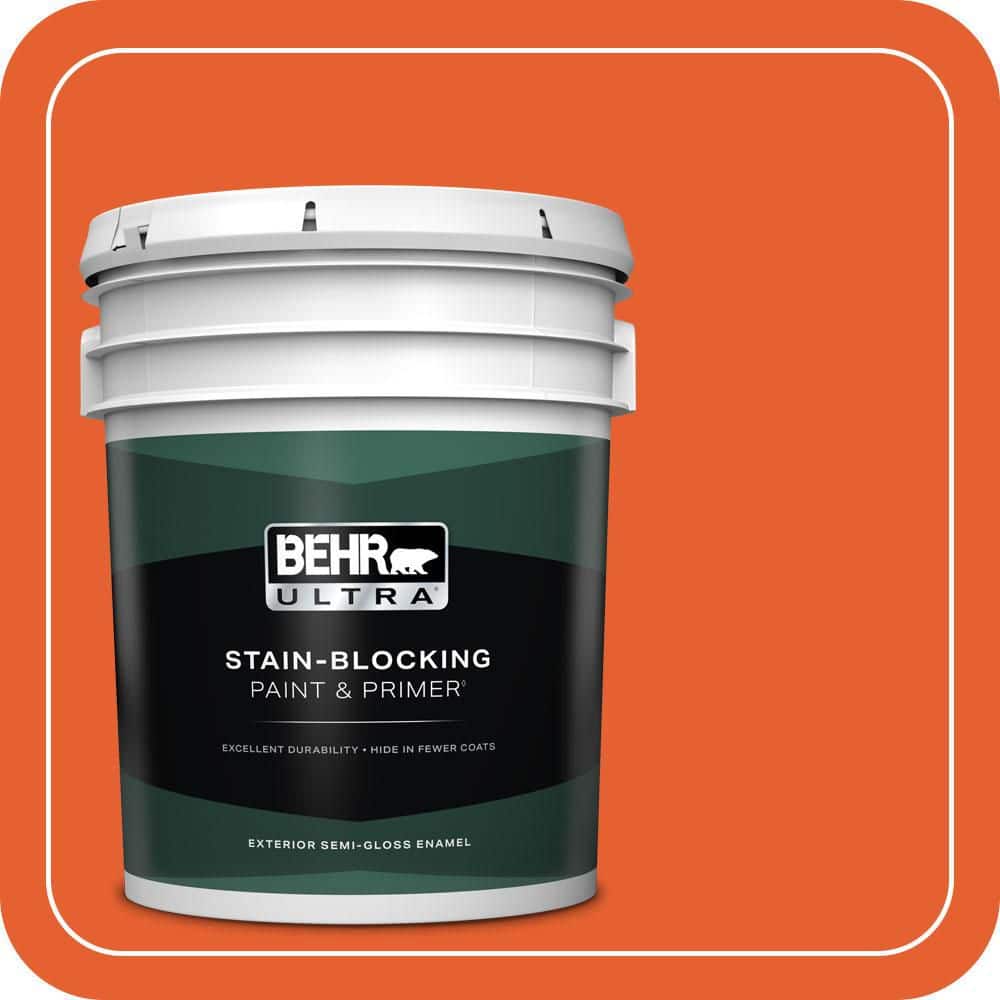 BEHR ULTRA 5 gal. #S-G-230 Startling Orange Semi-Gloss Enamel Exterior Paint & Primer