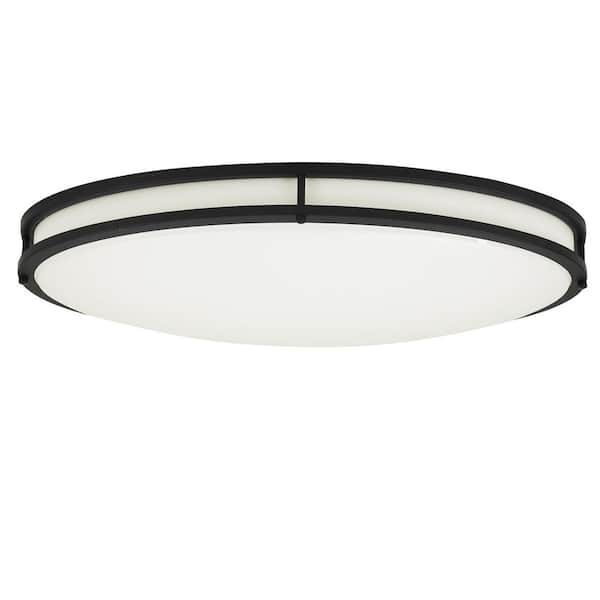 Commercial Electric DC Series Integrated LED 32 in. Oval Modern Matte Black Selectable 3CCT 3000K, 4000K, 5000K Flush Mount for Kitchens