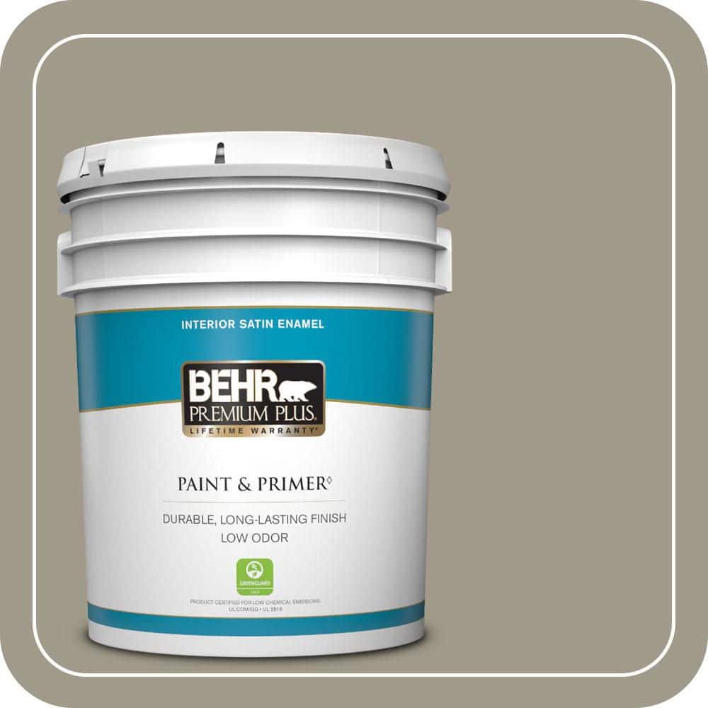 BEHR PREMIUM PLUS 5 gal. #QE-58 Moon Rock Satin Enamel Low Odor Interior Paint & Primer