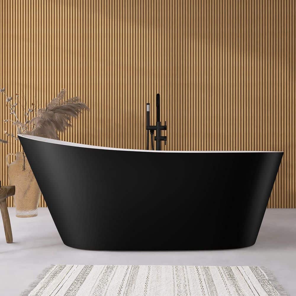 Getpro 67 in. x 29.5 in. Acrylic Freestanding Soaking Bathtub Matte Black High-Back Slipper Soaking Tub with Black Left Drain (1)