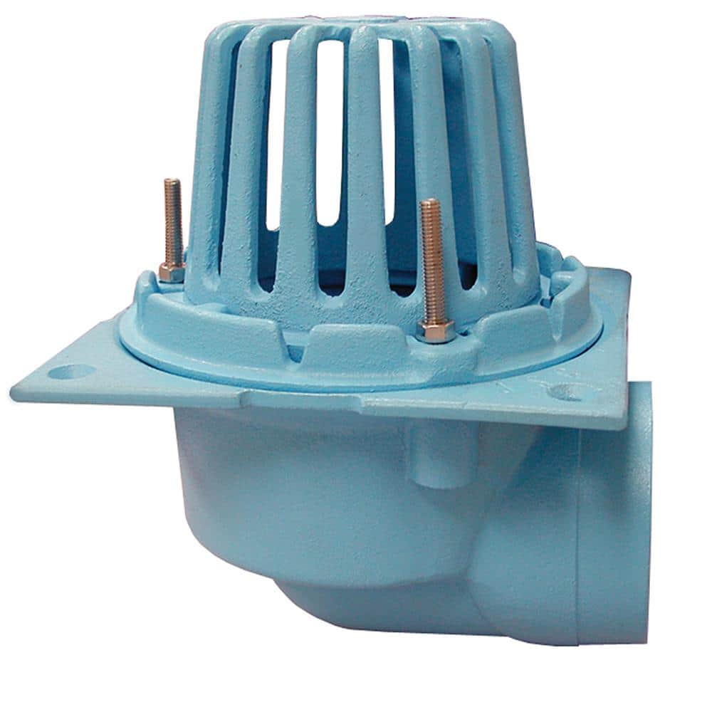 JONES STEPHENS 3 in. No Hub CO.D.e Blue Cast Iron Roof Drain with Side Outlet