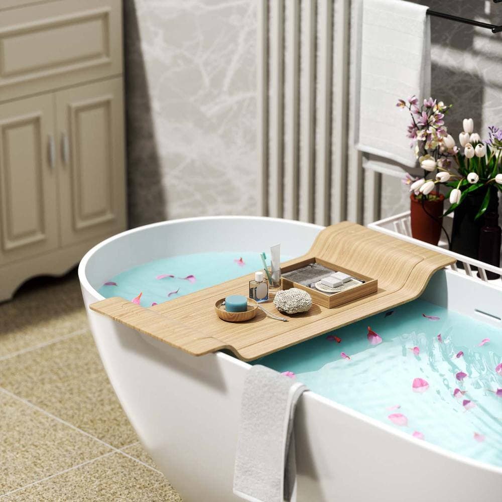 INSEEDE Luno 63 in. Solid Surface Freestanding Bathtub Matte White Stone Resin Soaking Tub with Overflow and Pop-up Drain (2)