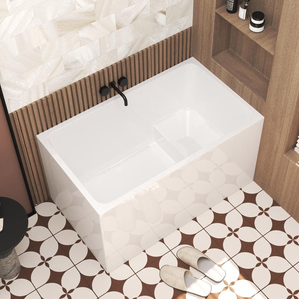 Flynama 43 Inch Rectangle Acrylic Freestanding Bathtub, Gloss White Tub with Chrome Drain & CUPC Certified (1)