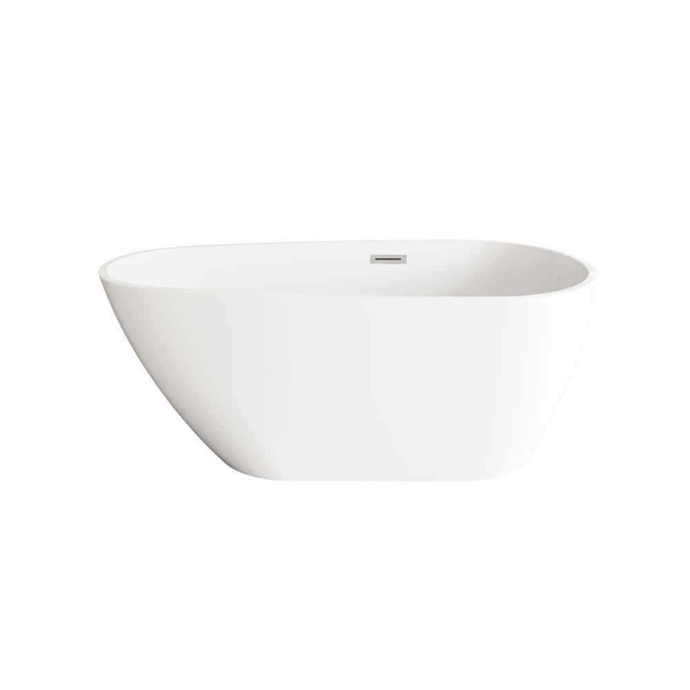 Unbranded Timeless Home 59 in. x 31.5 in. Soaking Bathtub with Center Drain in Glossy White with Brushed Nickel Trim