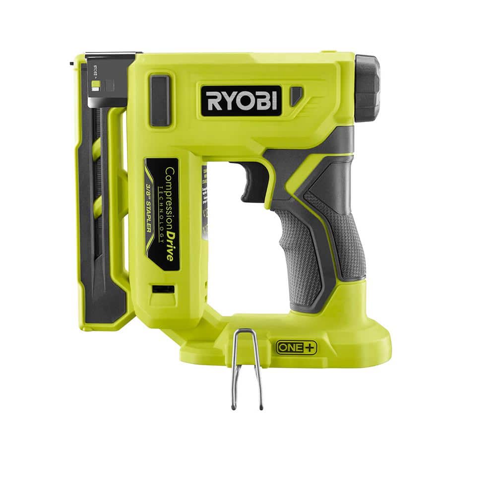 RYOBI ONE+ 18V Cordless Compression Drive 3/8 in. Crown Stapler and 2.0 Ah Compact Battery and Charger Starter Kit (3)