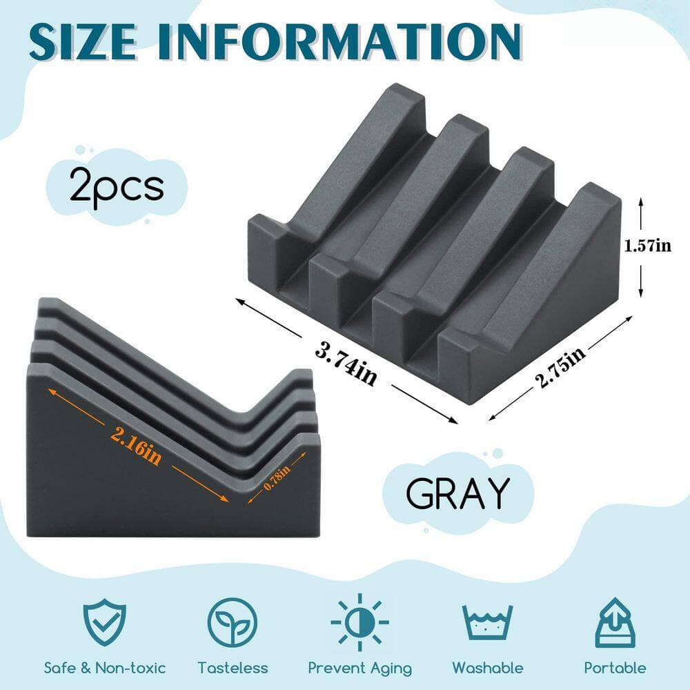 Numhew 2-Pack Self-Draining Silicone Soap Dish with Waterfall Drying Design for Shower, Bathroom, Kitchen Sink in Gray (2)