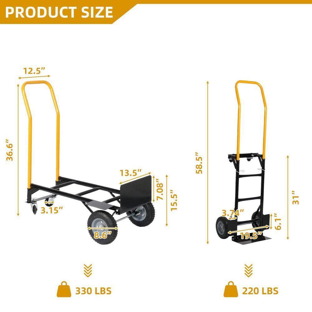 Huluwat Black 330 lbs. Capacity 4 Wheels Hand Truck for Warehouse, Garden and Grocery (2)