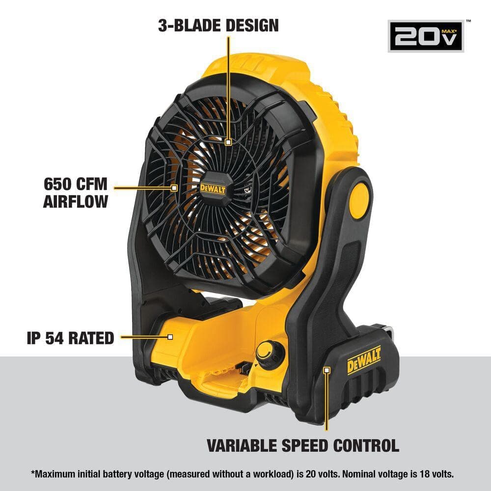 DEWALT 20V MAX Lithium-Ion Jobsite Fan with 20V MAX XR Premium Lithium-Ion 6.0Ah and 4.0Ah Batteries and Charger (2)