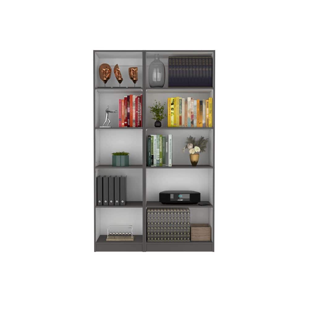 Tahanbath 42.40 in. W x 11.70 in. D x 71.10 in. H White Particle Board Freestanding Linen Cabinet with 10 Shelves in Gray / White (2)