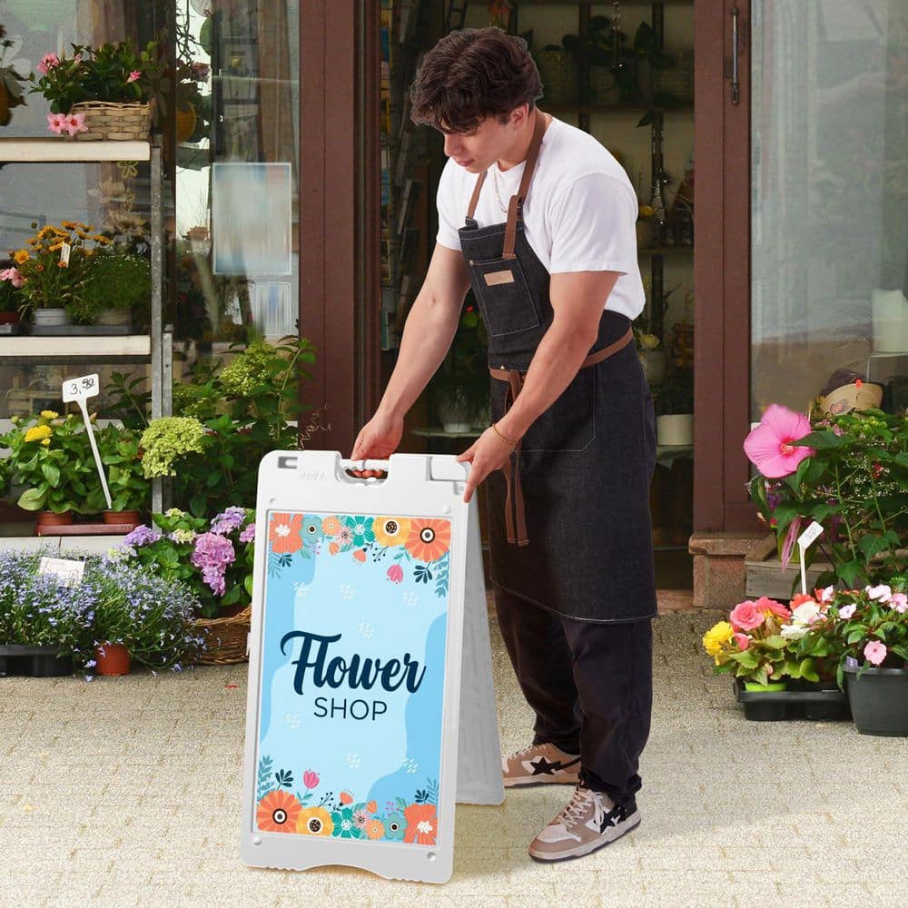 JUMBL Sandwich Board, A Frame Sign Holder 15.7x26 in., Dual Display Outdoor Sign, White (2)