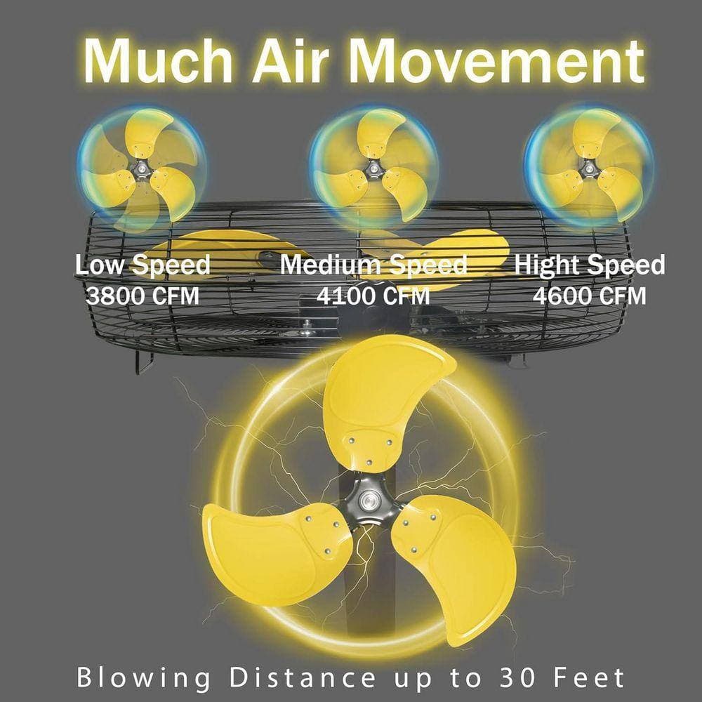 HICFM 18 in. Yellow Wall Mounted Fan, 4600 CFM 3-Speed TEAO Motor, Tilting Metal Fan for Barn, Garage, Workshop (2)