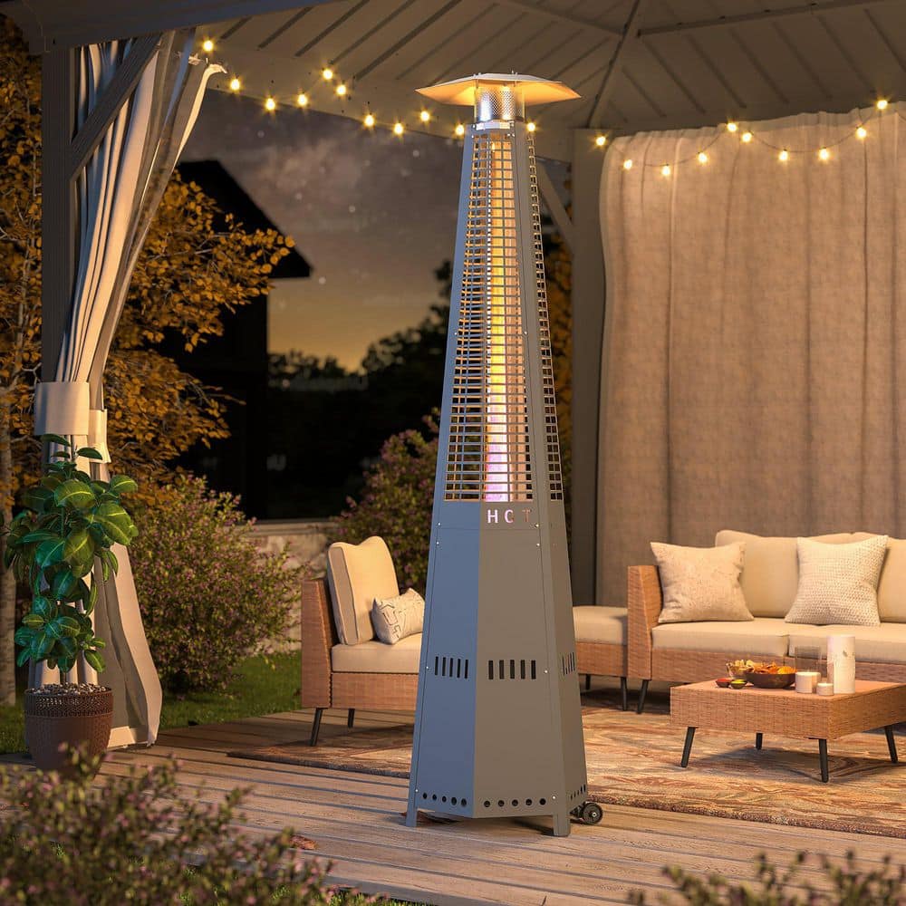 Yardgrace 48,000 BTU Stainless Steel Pyramid Patio Flame Propane Gas Patio Heater with Wheels