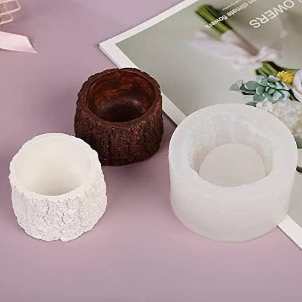 KIWDZFU Silicone Mold Tree Stump Concrete Succulent Planter Epoxy Resin Clay Cement Mould Candle Pen Holder (3)