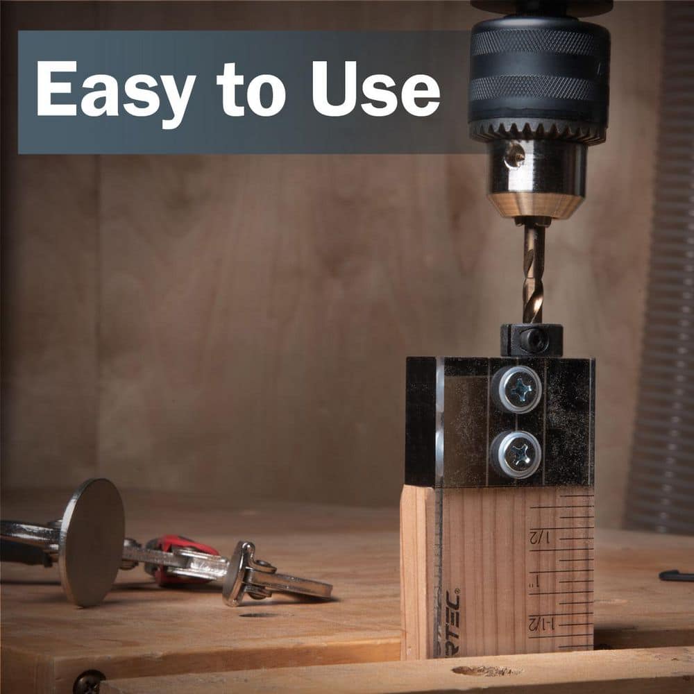 ‎POWERTEC 3/8 in. Dowel Drilling Jig Kit with Cobalt M-35 Drill Bit, Ring Stop and Laser Cut Depth Scale (2)