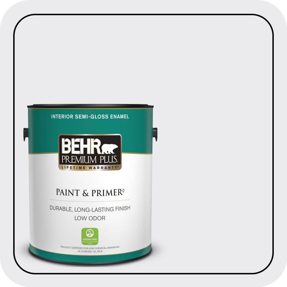 BEHR PREMIUM PLUS 1 gal. #650E-1 Lace Cap Semi-Gloss Enamel Low Odor Interior Paint & Primer
