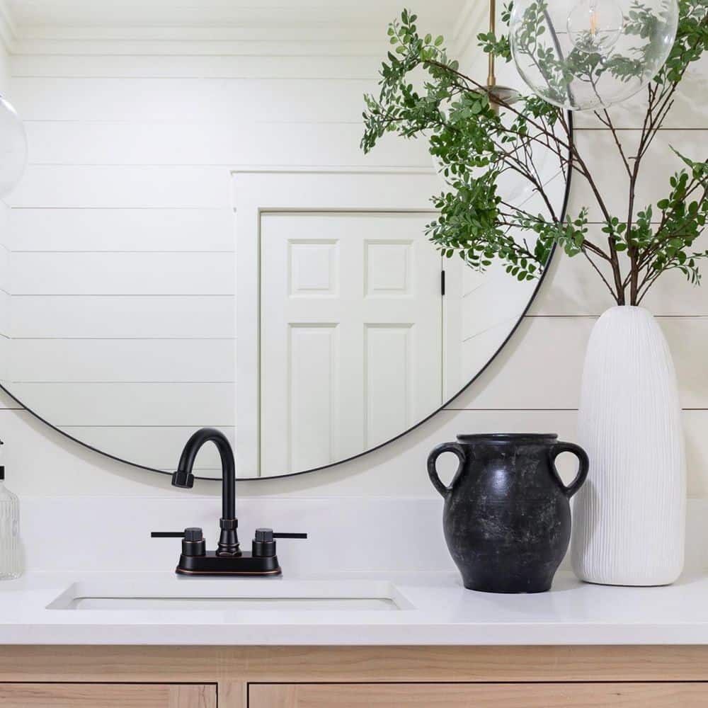 ALEASHA 4 in. Centerset Double Handle 360° Swivel Spout Bathroom Faucet with Pop-Up Drain and Supply Hoses in Oil Rubbed Bronze (2)