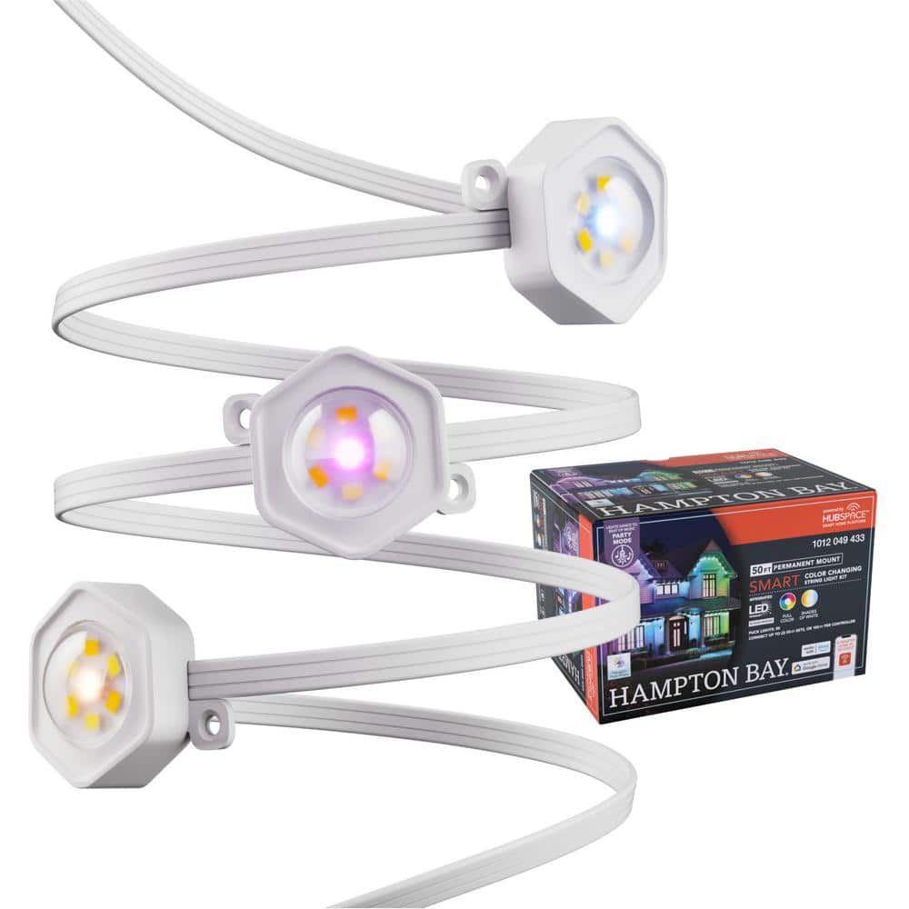 Hampton Bay 30 LED 50 ft. Plug-in Mini Integrated LED Novelty Permanent Outdoor String Light Starter Kit Powered by Hubspace (3)