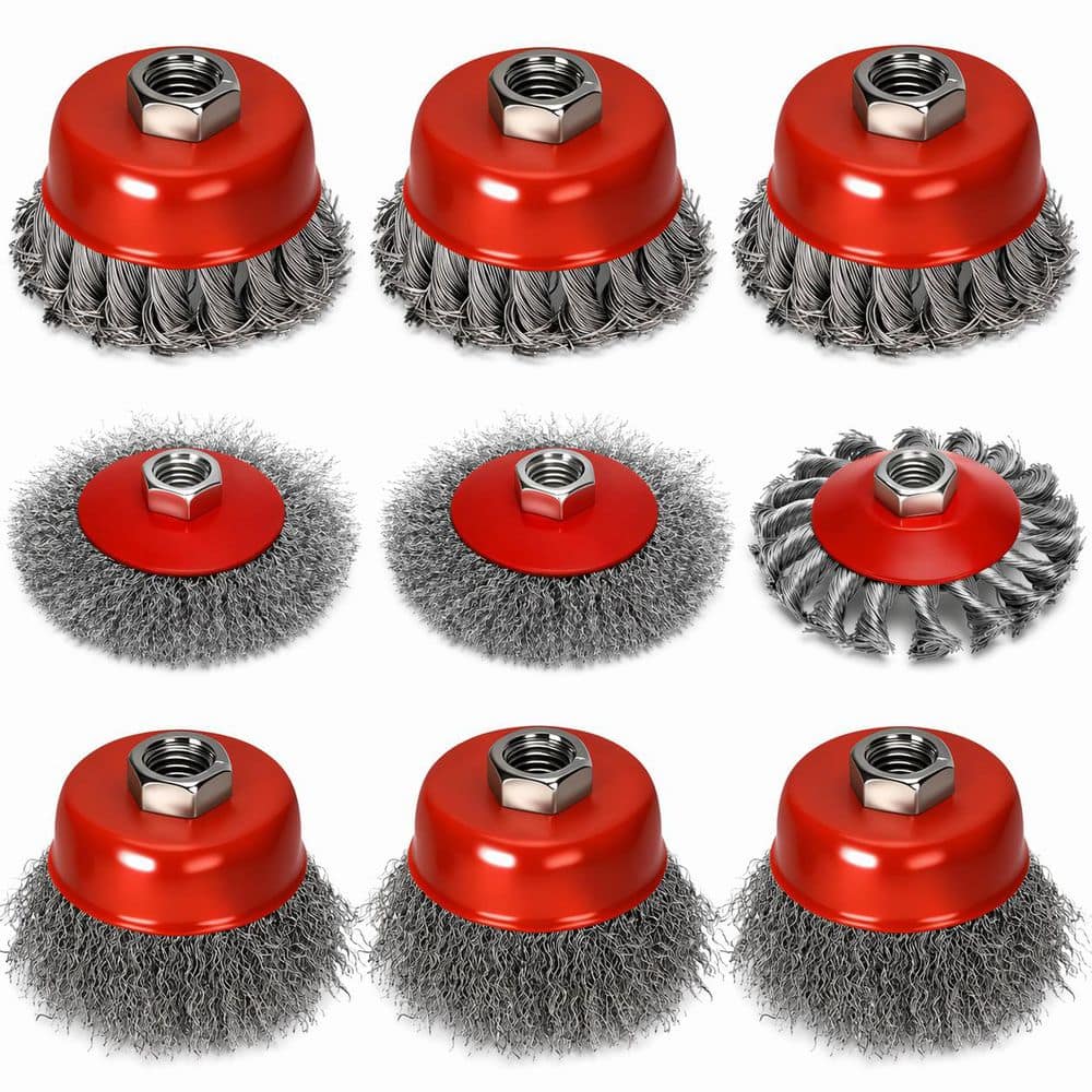 LAIFUCAM 9-Pieces Wire Wheel Brush Set for Angle Grinder 4-1/2 in. 5/8-11 Arbor Rust Removal Paint Stripping Weld Cleaning (1)