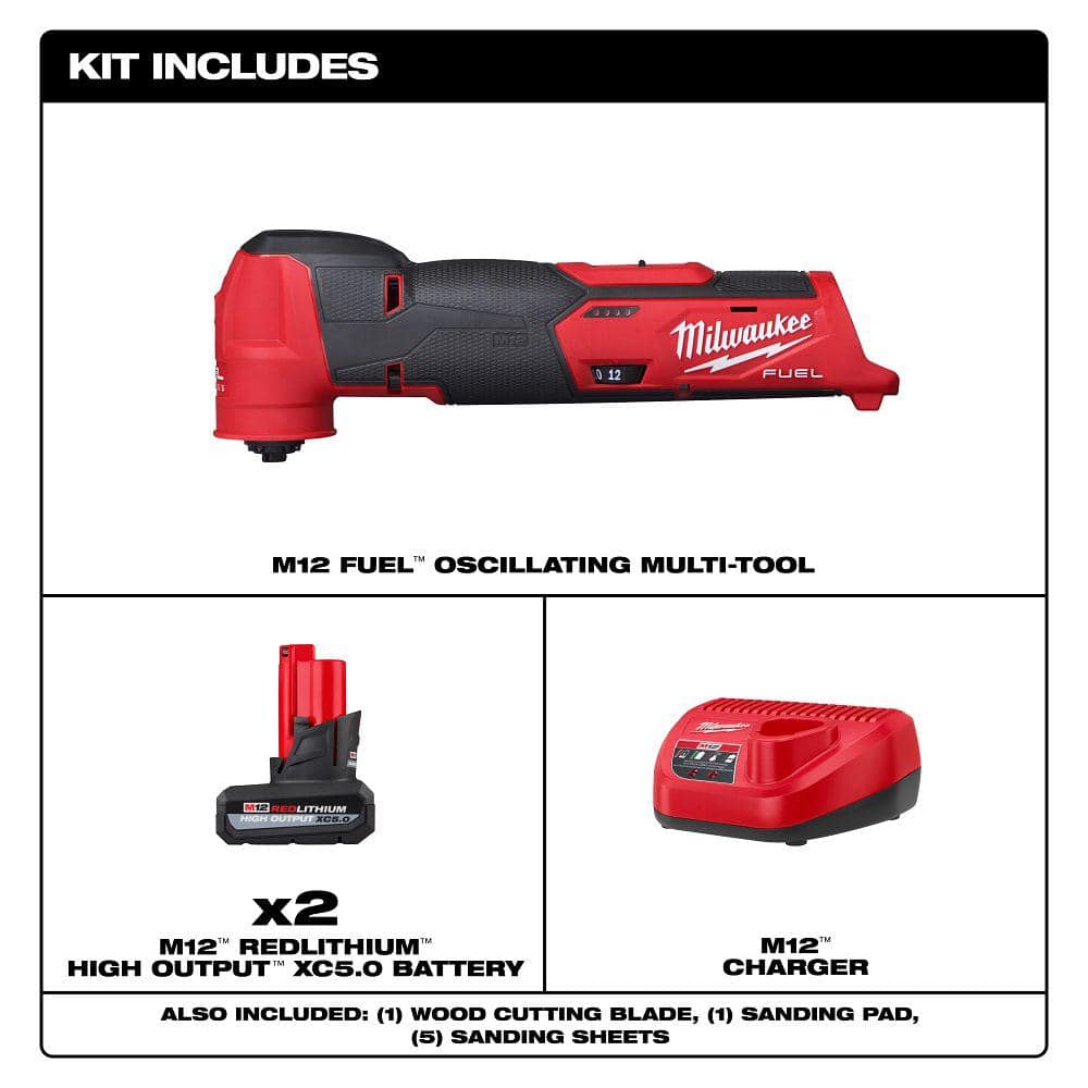 Milwaukee M12 FUEL 12V Lithium-Ion Cordless Oscillating Multi-Tool with M12 XC 5.0 Ah Battery (2-Pack) Starter Kit and Charger (2)