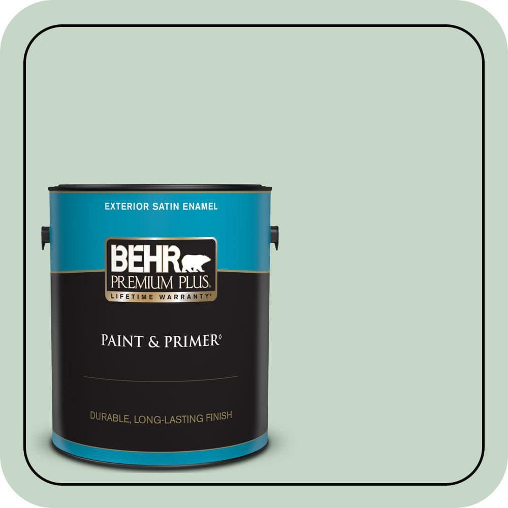 BEHR PREMIUM PLUS 1 gal. #S410-2 New Moss Satin Enamel Exterior Paint & Primer