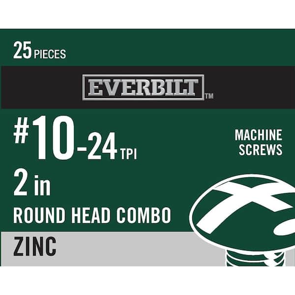 Everbilt #10-24 x 2 in. Combo Round Head Zinc Plated Machine Screw (25-Pack) (2)