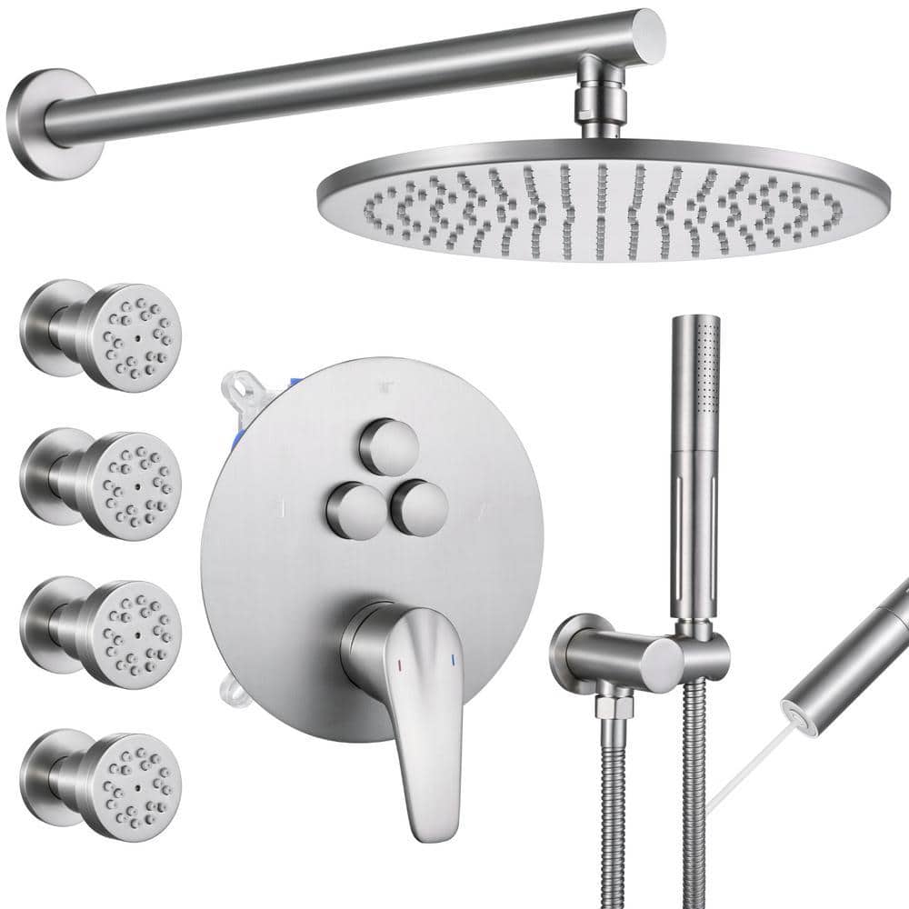 Vanfoxle Single Handle 1-Spray 3 Spray Patterns Shower Faucet 1.8 GPM with Pressure Balance, 10 in. Shower Head Brushed Nickel