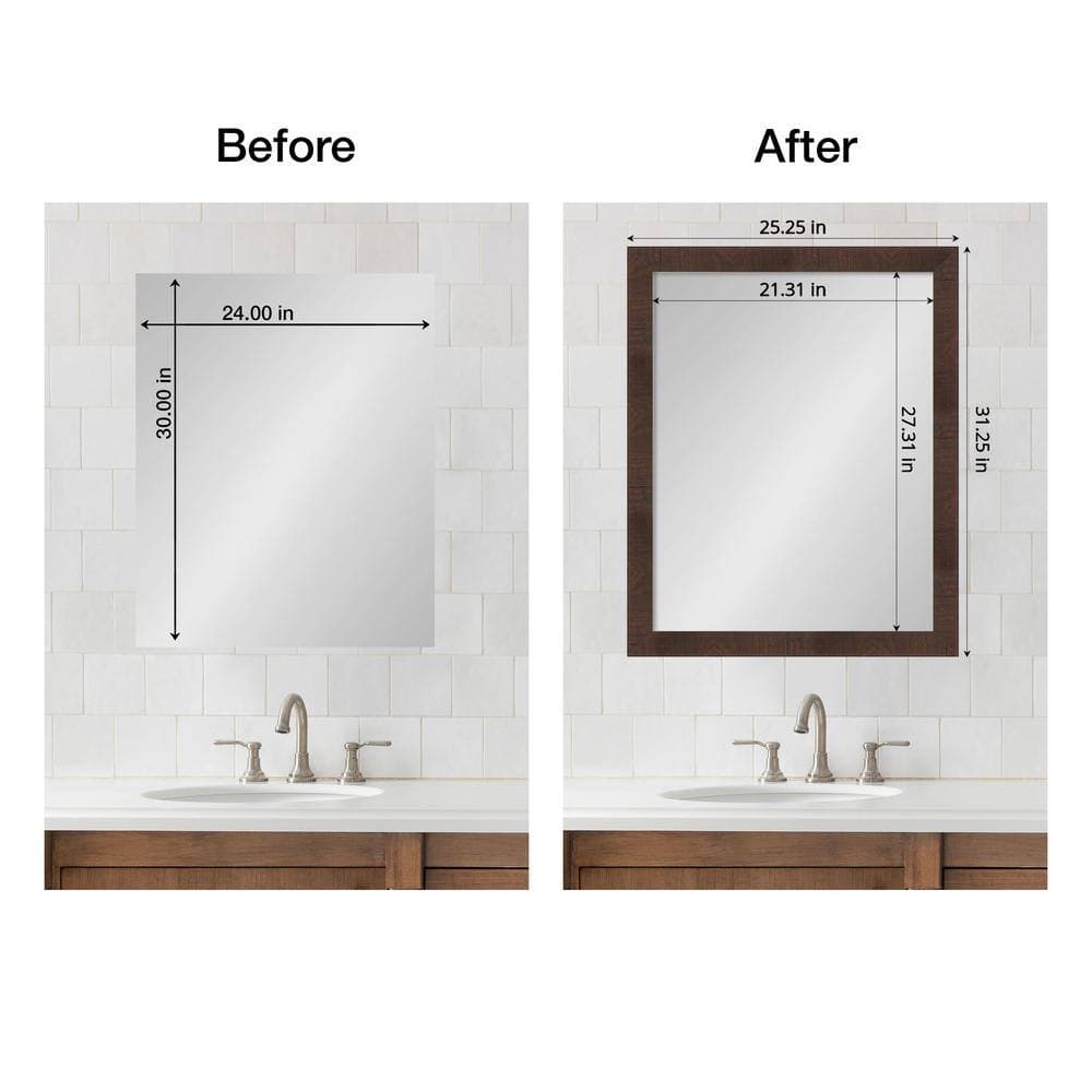 Amanti Art Mirror Makeover Wildwood Brown Narrow 25.25 in. W x 31.25 in. H Bathroom Mirror Frame Border Kit-Fits a 24 x 30 Mirror (3)