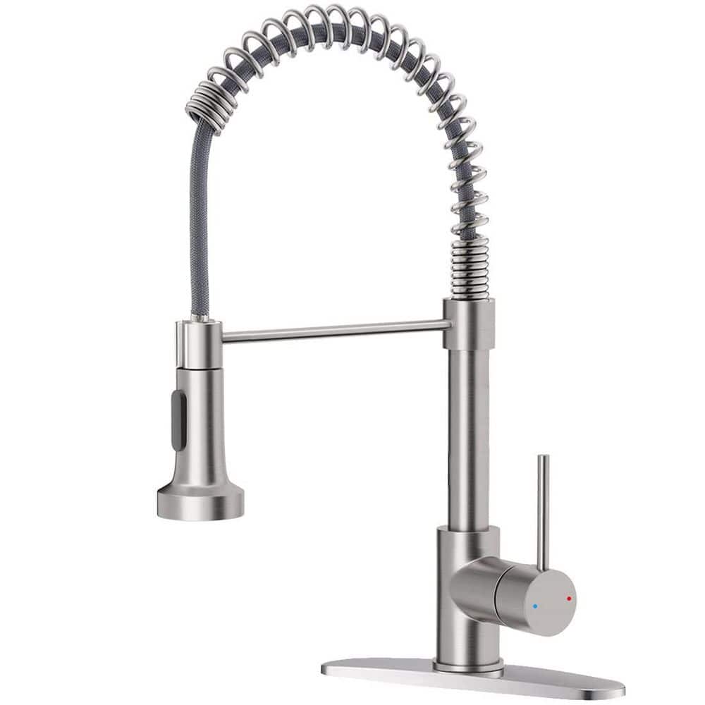 Wudkey Kitchen Faucet include Pull Down Sprayer in Brushed Nickel Stainless Steel 1 Handle Pull Out Spring Sink Faucets (1)