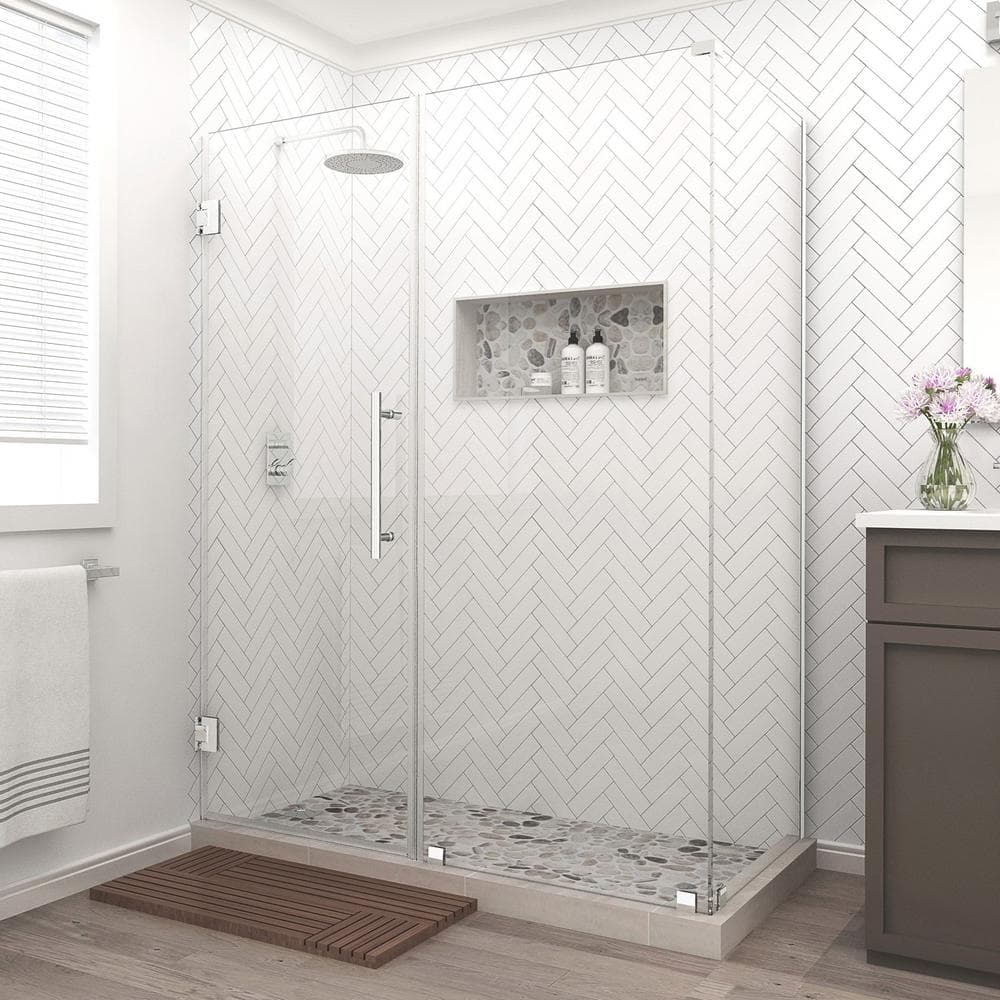Aston Bromley 60.25 in. to 61.25 in. x 38.375 in. x 72 in. Frameless Corner Hinged Shower Enclosure in Chrome (3)