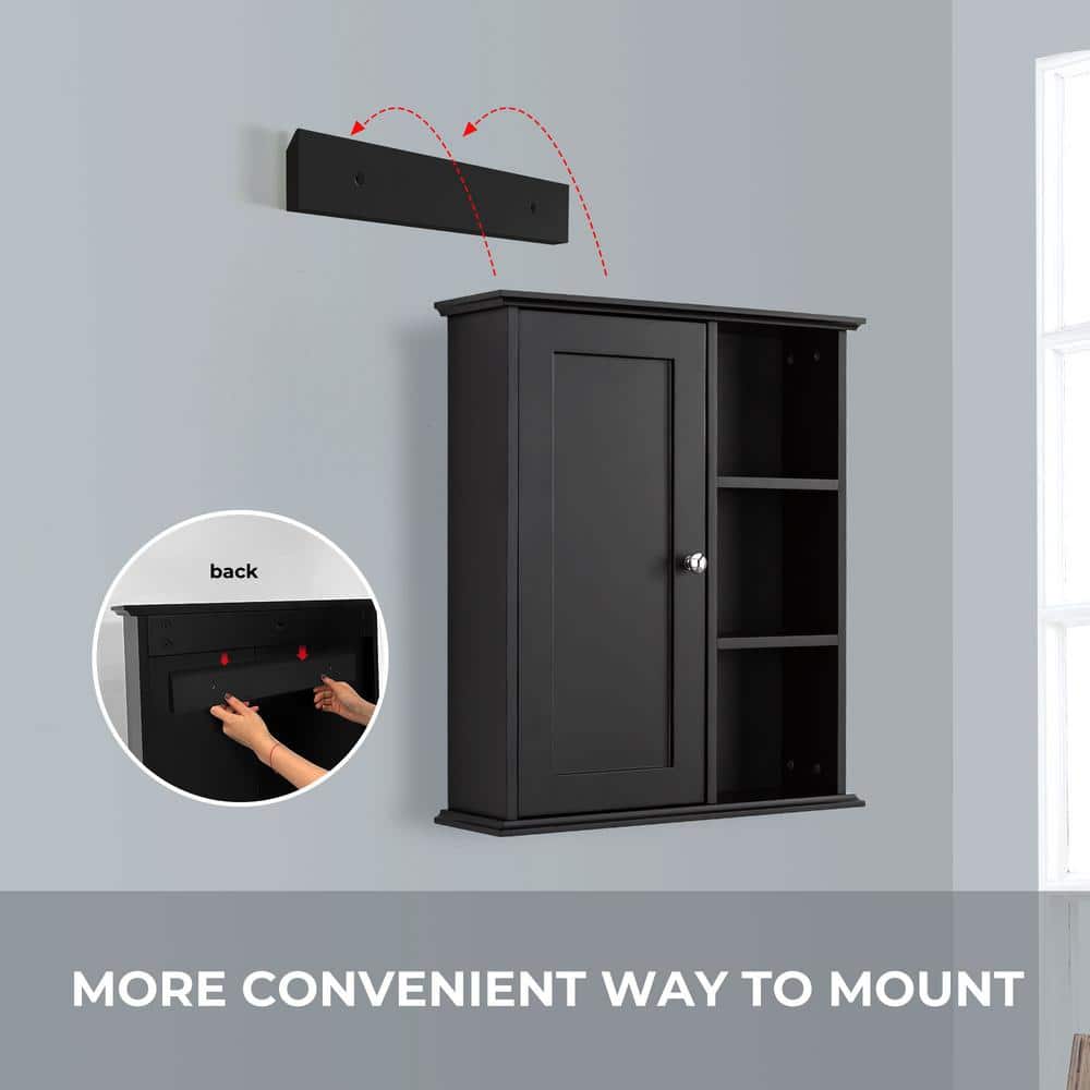 ANGELES HOME 23.6 in. W 7 in. D 27.6 in. H Bathroom Storage Wall Cabinet with 3-Tier Open Shelves (3)