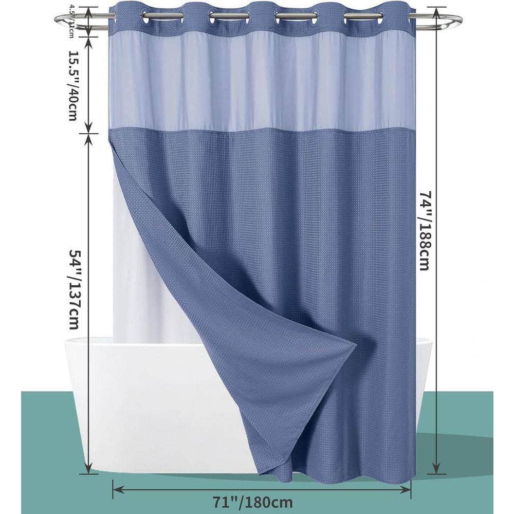 Unbranded Waffle Weave Waterproof 71 in. W x 74 in. L Fabric Shower Curtain in blue (2)