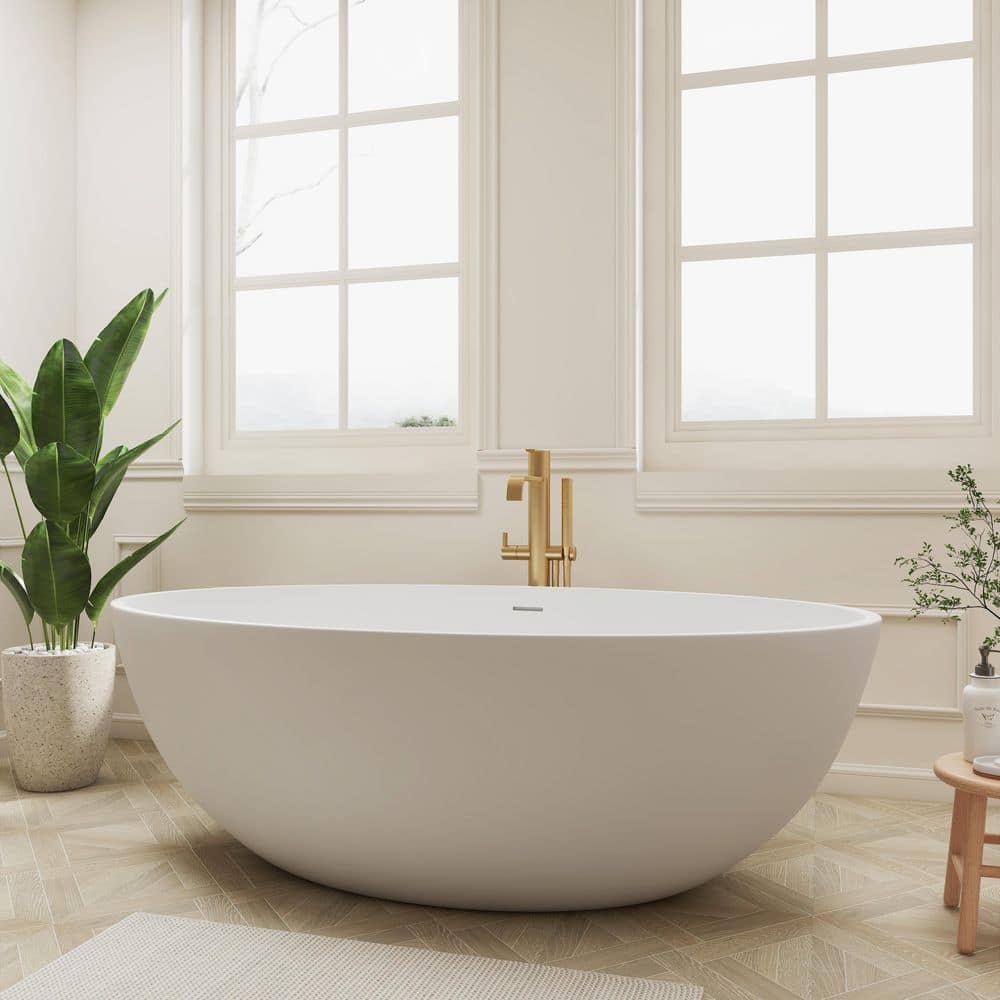 SJ STAR&JANE Oeno 67 in. x 39 in. Extra Wide Stone Resin Freestanding Soaking Bathtub in White (3)