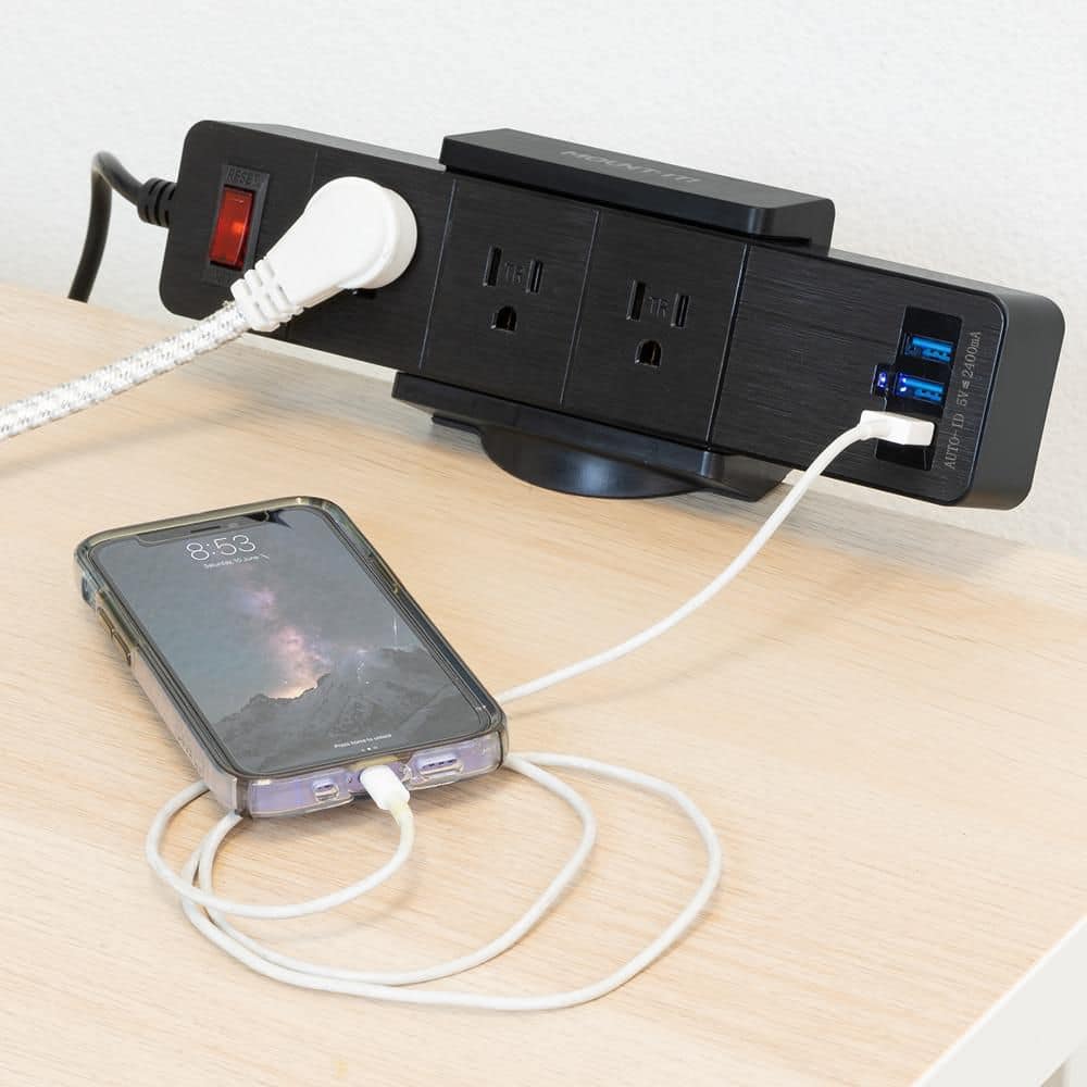 mount-it! 5 ft. 3-Outlet Black Desktop Power Strip Surge Protector with 3 USB Ports (3)